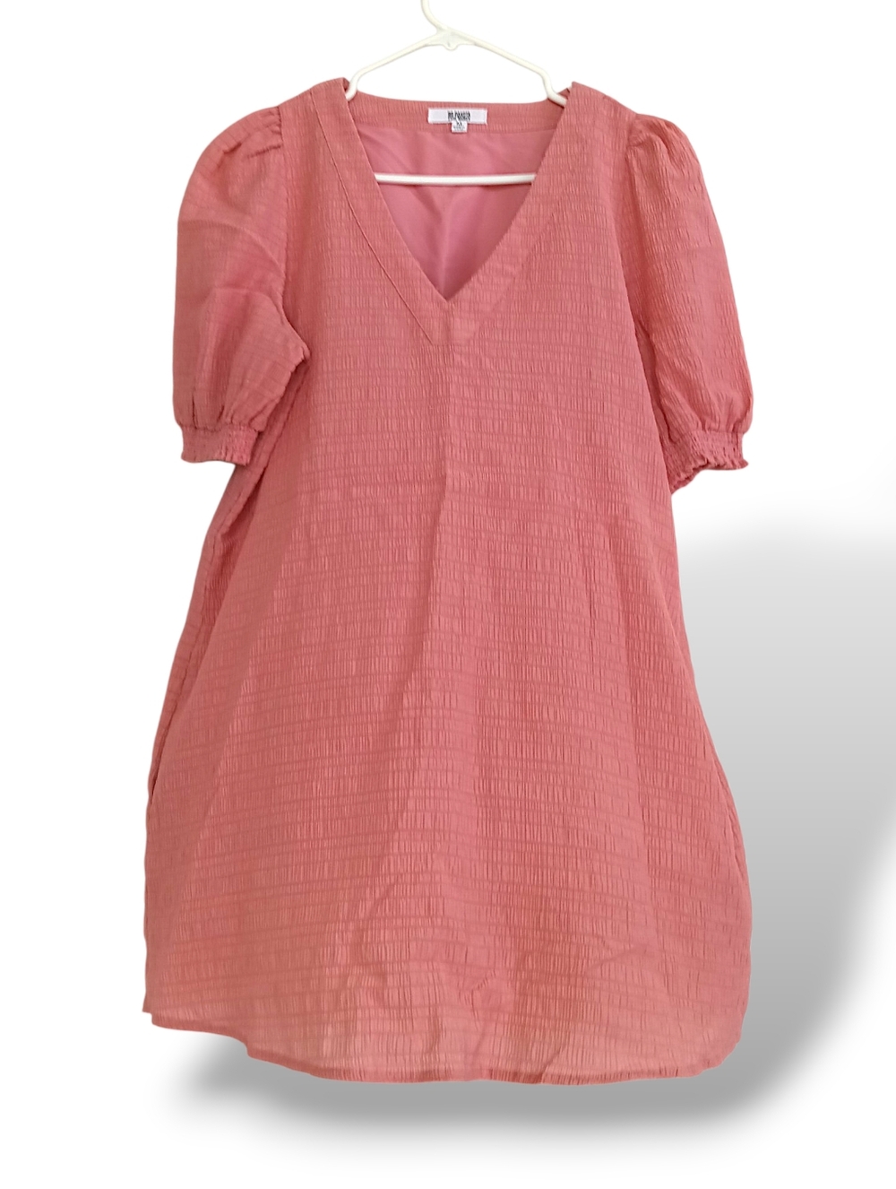 BB Dakota Dusty Rose Mini Dress Crinkle Flowy Puff Sleeves Vneck Boho Western M